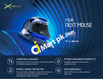 Delux M618X Vertical Wireless E-Sports Gaming Mouse - Imported From Uk